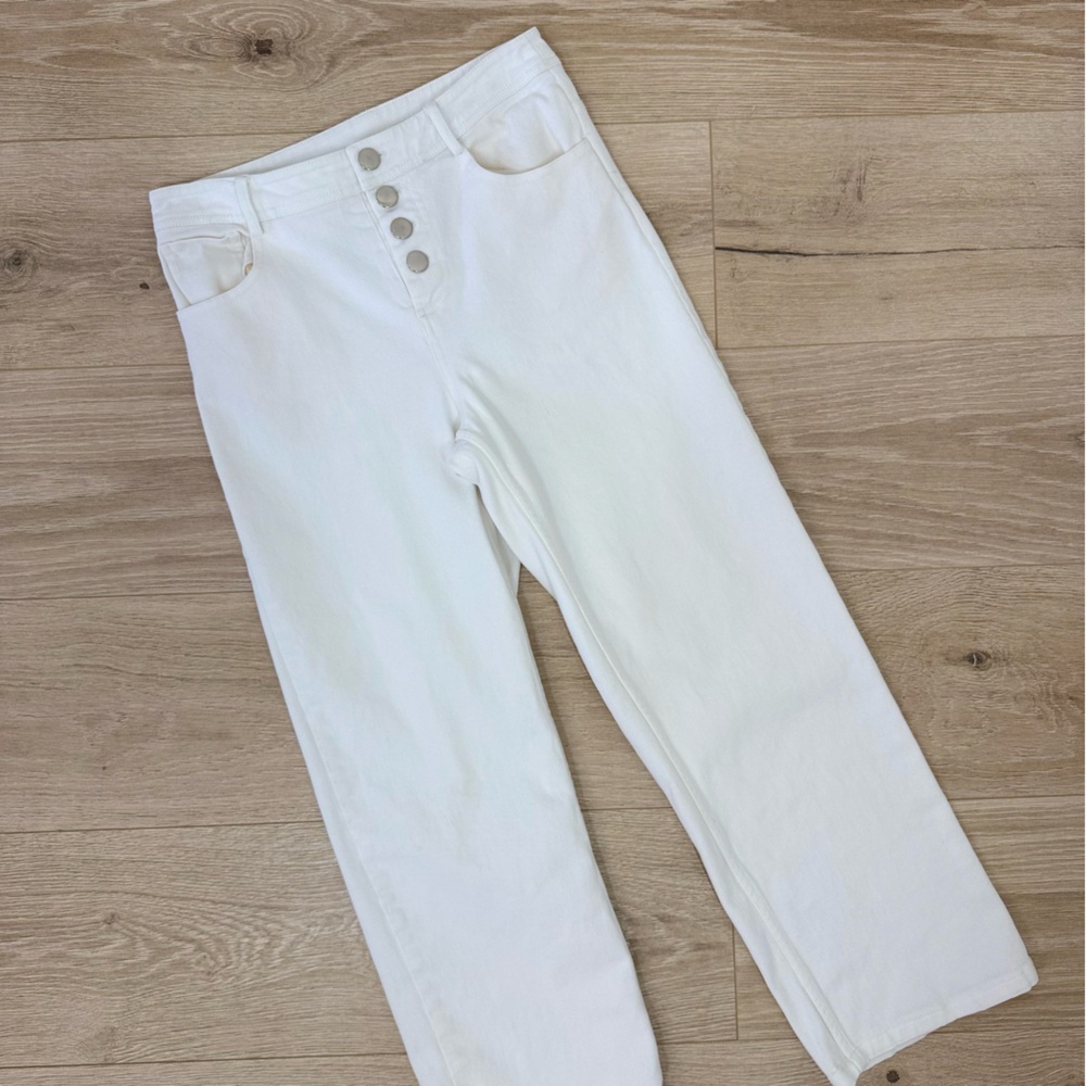 Marie Sixtine White Button Fly Straight Leg Jean